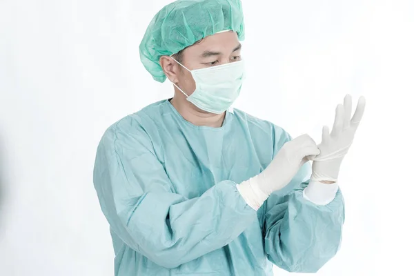 Koncept Profesionální Lékařskou Kariéru Čínský Chirurg Polovině 40S Maska Vlasy — Stock fotografie