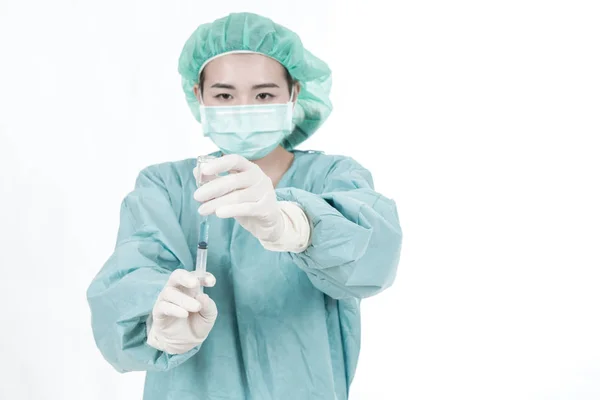 Concepto Profesional Carrera Médica Joven Cirujana China Con Máscara Gorra — Foto de Stock