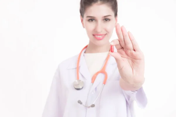 Profesyonel Tıbbi Kariyer Kavramı Genç Kadın Doktor Stetoskop Beyaz Bezle — Stok fotoğraf