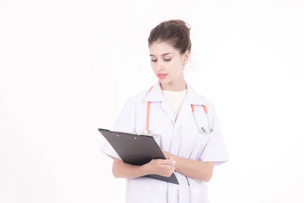 Conceito Profissional Carreira Médica Médica Jovem Com Estetoscópio Pano Branco — Fotografia de Stock