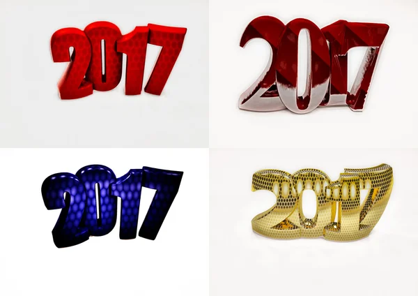 Set of pictures new year 2017 backgrounds. 3D render. — Stock Photo, Image