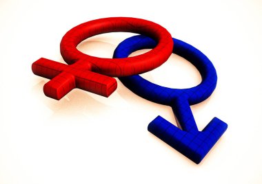 Erkek ve dişi sembolleri. 3D render.