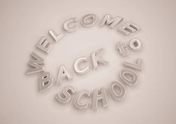 Inscription dimensionnelle Bienvenue à nouveau à l'école. Illustration 3D . — Photo
