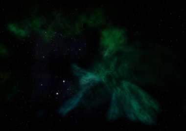 Uzayda bir yıldız alanı ve bir nebula. 3B görüntüleme