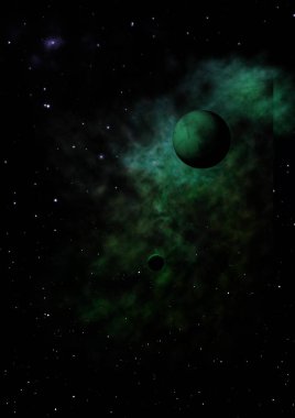 Uzayda bir yıldız alanı ve bir nebula. 3B görüntüleme