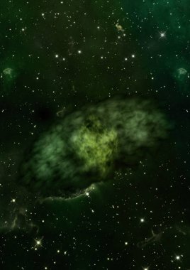 Uzayda bir yıldız alanı ve bir nebula. 3B görüntüleme