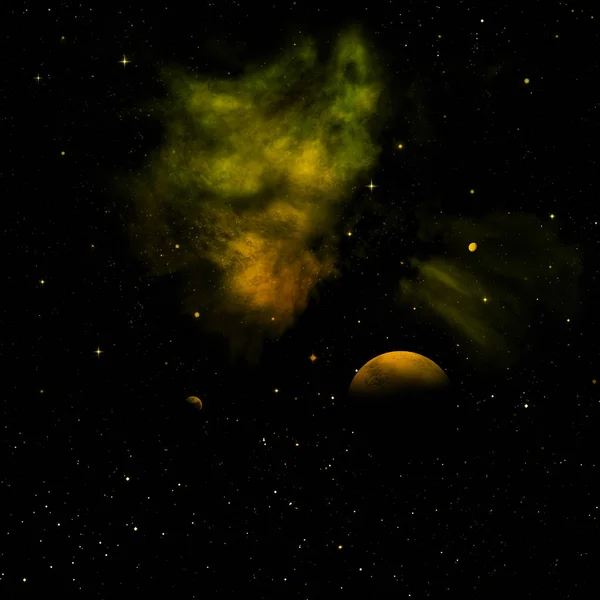 Far-out planets in a space against stars and nebula. 3D rendering. — Stock Photo, Image