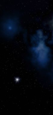 Uzayda bir yıldız alanı ve bir nebula. 3B görüntüleme