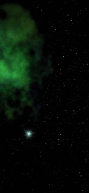 Uzayda bir yıldız alanı ve bir nebula. 3B görüntüleme