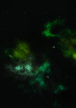 Uzayda bir yıldız alanı ve bir nebula. 3B görüntüleme