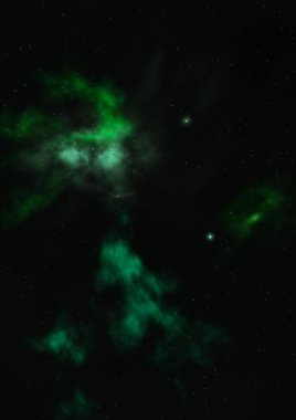 Uzayda bir yıldız alanı ve bir nebula. 3B görüntüleme