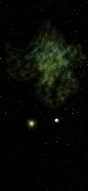 Uzayda bir yıldız alanı ve bir nebula. 3B görüntüleme