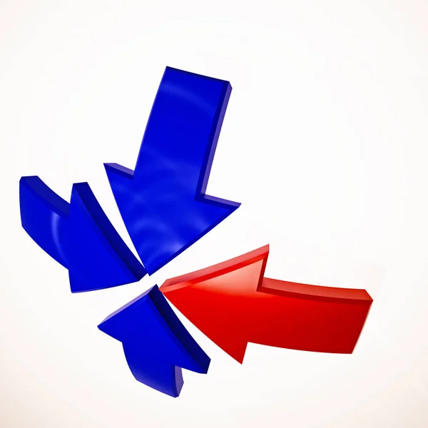 Tres flechas azules y una roja. Renderizado 3D — Foto de Stock