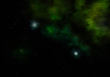 Uzayda bir yıldız alanı ve bir nebula. 3B görüntüleme