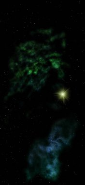 Uzayda bir yıldız alanı ve bir nebula. 3B görüntüleme