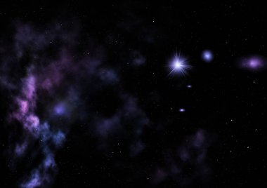 Uzayda bir yıldız alanı ve bir nebula. 3B görüntüleme