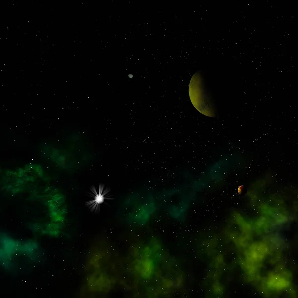 Planety w przestrzeni przeciw gwiazdom. Renderowanie 3D. — Zdjęcie stockowe