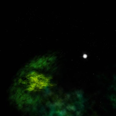 Uzayda bir yıldız alanı ve bir nebula. 3B görüntüleme