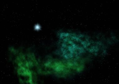 Uzayda bir yıldız alanı ve bir nebula. 3B görüntüleme