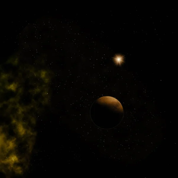 太空中的行星与恒星的对撞3D渲染. — 图库照片