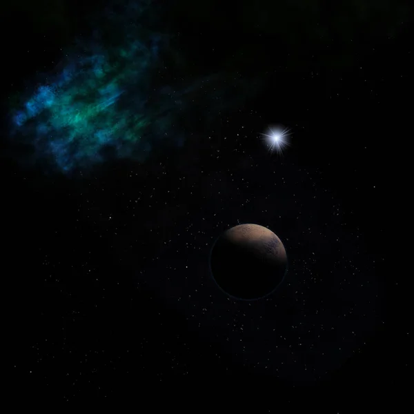 Planeta w przestrzeni przeciw gwiazdom. Renderowanie 3D. — Zdjęcie stockowe