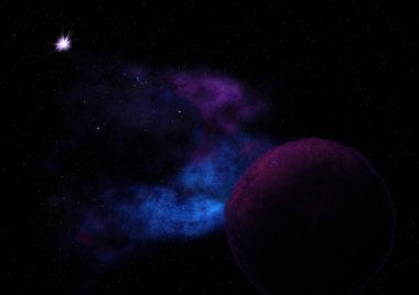 Uzayda bir yıldız alanı ve bir nebula. 3B görüntüleme