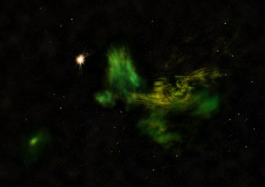 Uzayda bir yıldız alanı bir nebula ve gaz yoğunluğu. Bu görüntünün elementleri NASA tarafından döşenmiştir. 3B görüntüleme