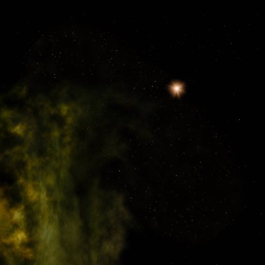 Uzaya karşı parlayan nebula ve yıldız alanı. Bu görüntünün elementleri NASA tarafından döşenmiştir. 3B görüntüleme.