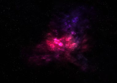 Uzaya karşı parlayan nebula ve yıldız alanı. Bu görüntünün elementleri NASA tarafından döşenmiştir. 3B görüntüleme.