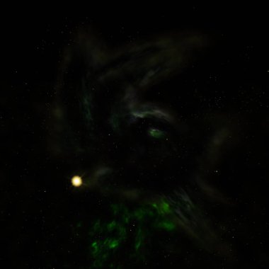 Uzayda bir yıldız alanı ve bir nebula. 3B görüntüleme