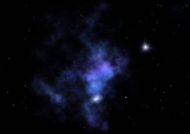 Uzayda bir yıldız alanı ve bir nebula. 3B görüntüleme