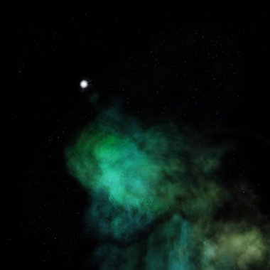 Uzayda bir yıldız alanı ve bir nebula. 3B görüntüleme