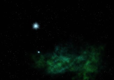 Uzayda bir yıldız alanı ve bir nebula. 3B görüntüleme