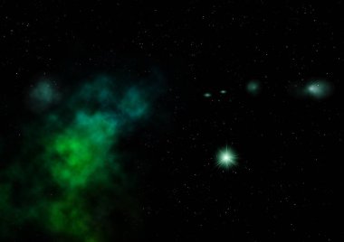 Uzayda bir yıldız alanı ve bir nebula. 3B görüntüleme