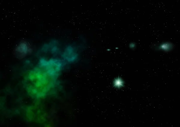 Campo estelar no espaço e uma nebulosa. Renderização 3D — Fotografia de Stock