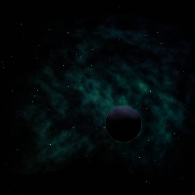 Yıldızlara karşı uzayda bir gezegen. 3B görüntüleme.