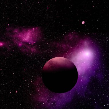 Yıldızlara ve nebulaya karşı uzak gezegenler. Bu görüntünün elementleri NASA tarafından desteklenmektedir .