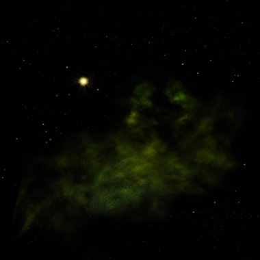 Uzaya karşı parlayan nebula ve yıldız alanı. Bu görüntünün elementleri NASA tarafından döşenmiştir. 3B görüntüleme