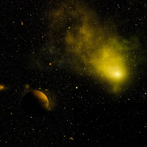 Far-out planets in a space against stars and nebula. Elements of this image furnished by NASA .