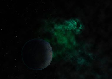 Gezegene yıldız ve bulutsunun karşı bir alanda. Nasa tarafından döşenmiş bu görüntü unsurları. 3D render.