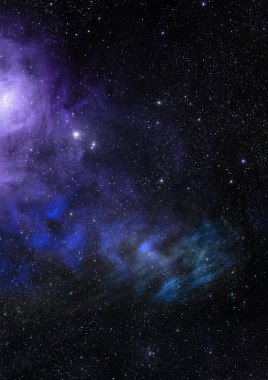 Uzaya karşı parlayan nebula ve yıldız alanı. Bu görüntünün elementleri NASA tarafından döşenmiştir. 3B görüntüleme.