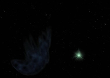 Uzaya karşı parlayan nebula ve yıldız alanı. Bu görüntünün elementleri NASA tarafından döşenmiştir. 3B görüntüleme.