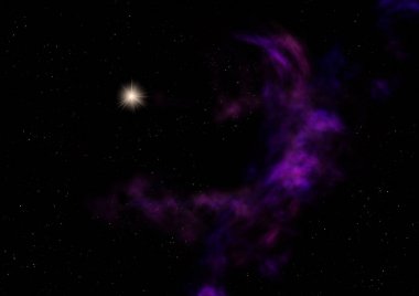 Uzayda bir yıldız alanı ve bir nebula. 3B görüntüleme