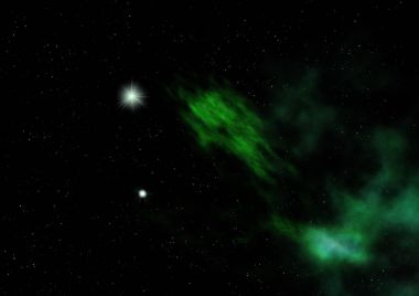 Uzayda bir yıldız alanı ve bir nebula. 3B görüntüleme
