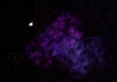 Uzaya karşı parlayan nebula ve yıldız alanı. Bu görüntünün elementleri NASA tarafından döşenmiştir. 3B görüntüleme.