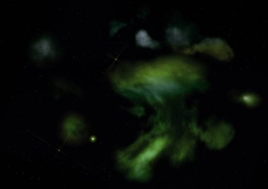 Uzaya karşı parlayan nebula ve yıldız alanı. Bu görüntünün elementleri NASA tarafından döşenmiştir. 3B görüntüleme.