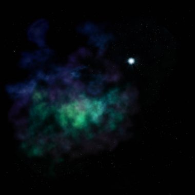 Uzaya karşı parlayan nebula ve yıldız alanı. Bu görüntünün elementleri NASA tarafından döşenmiştir. 3B görüntüleme.