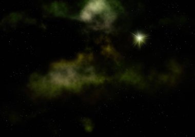 Uzaya karşı parlayan nebula ve yıldız alanı. Bu görüntünün elementleri NASA tarafından döşenmiştir. 3B görüntüleme.