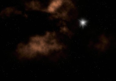 Uzayda bir yıldız alanı ve bir nebula. 3B görüntüleme