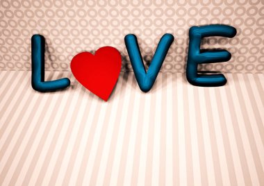 Arka plan üzerinde boyutlu yazıt aşk. 3D çizim.